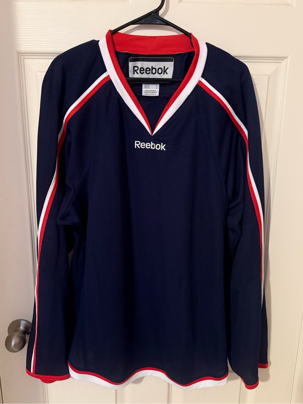 Reebok Navy, Red & White V-Neck Athletic Jersey